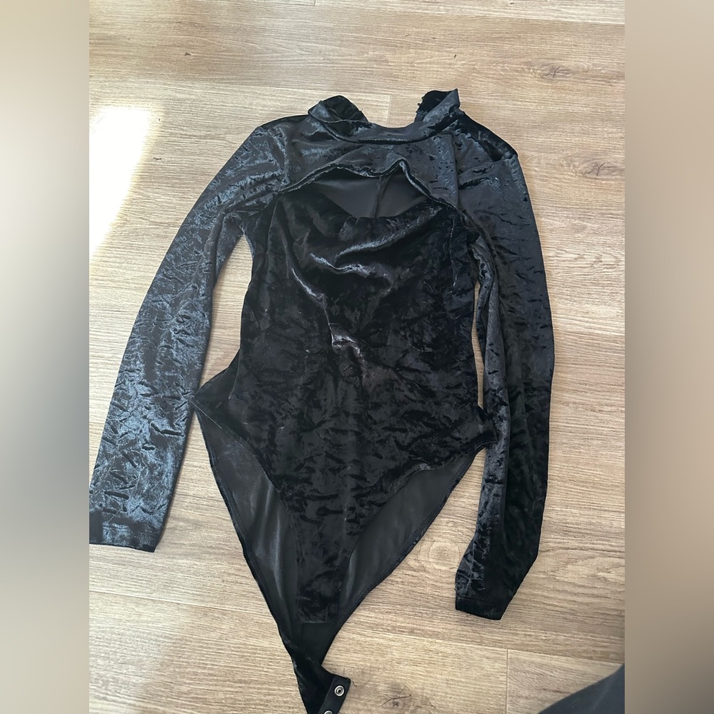 Forever 21 peekaboo velvet black bodysuit